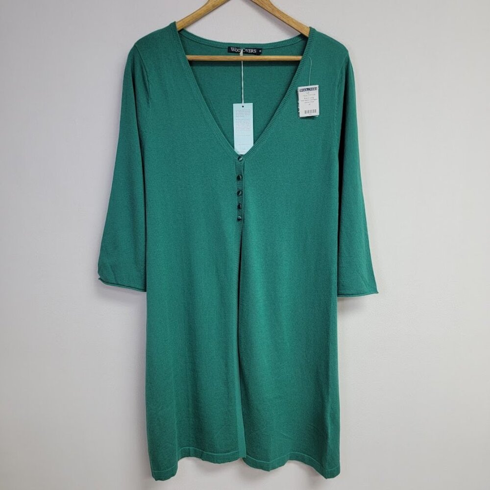 NWT Woolovers Womens Kelly Green Silk Cotton Long Cardigan Sz M VNeck 3/4 Sleeve